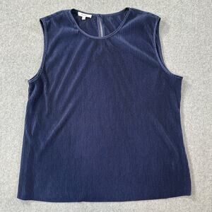 Pleione Blue Pleated Sleeveless Blouse Women's XL Round Neck Tank Top